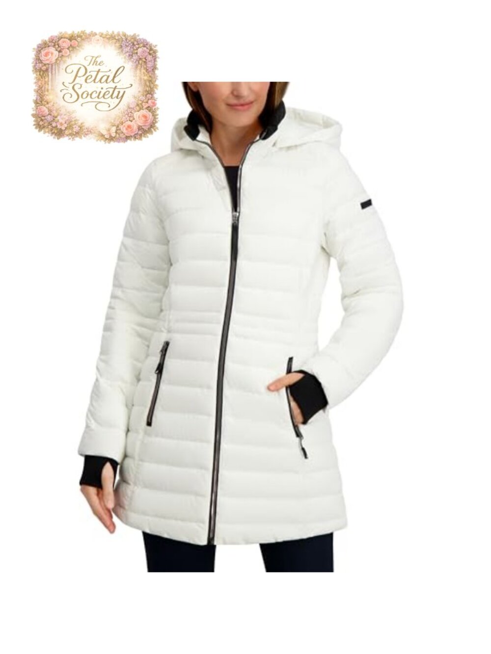 Nautica 3/4 Length Midweight Quilted Puffer Jacket Removable Hood